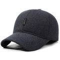 Men's winter baseball cap in dark gray textured fabric with Sport patch and ear protection - Adjustable / Navy Blue