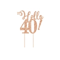 Roségold glitzernder Kuchendeckel mit „Hello 40!“-Schriftzug für 40. Geburtstage - Hello 40! / Roségold