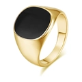 Detailed close-up of a men's gold stainless steel ring with a black square surface - Gold Square