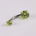 G23 titanium navel piercing with four-prong lime green zircons in curved barbell style - 1.6*10mm / Apple Green