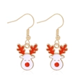 Christmas reindeer dangle earrings in gold alloy with red and white enamel finish - Christmas Reindeer