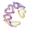 Detalle del anillo de corazón hueco arcoíris en acero inoxidable con banda ajustable - Abierto Ajustable / Arcoíris