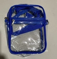 Transparent PVC crossbody bag with blue trim and adjustable woven strap in a vertical design - Small / Blue