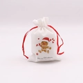 Lot de 8 sacs cadeaux de Noël en lin blanc avec motif bonhomme de pain d'épices - Bonhomme Pain d'Épices Bonbon (SD05-8)
