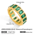 Gold-plated stainless steel ring featuring emerald green rectangular zircon stones - Rectangle Style (JDR0105008-GN-8) / Green