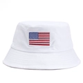 Chapeau bob blanc en coton avec écusson brodé drapeau américain sur le devant pour hommes et femmes - Adulte / Blanc