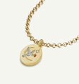 Gold stainless steel necklace featuring a round pendant with a hand-painted bird and flower - Peace Dove