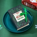Scatola regalo di Natale a forma di libro verde con motivi di foglie e nastro - Con Nastro Verde / Foglia di Marijuana Verde