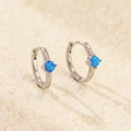 Minimalist s925 sterling silver huggie earrings featuring blue opal stones - Platinum Color (Blue Stone)