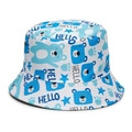 Kids white bucket hat with blue cartoon bear and star patterns in soft cotton - 51-52CM(2-4 Years Old) / Bear