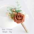 Brown-red PE rose boutonniere with sisal rope stem, size 7x12cm for wedding events - Corsage / Terracotta