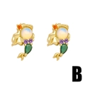 Exquisite goldfish stud earrings with colorful cubic zirconia and opal stones in gold finish - Goldfish Tail Figure Style (B)