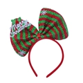 Christmas headband with large red and green striped glitter bow and Merry Christmas sign - Bow