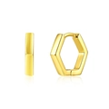 Orecchini a cerchio esagonali dorati con design geometrico lucido e chiusura a cerniera - Oro - Stile Esagono