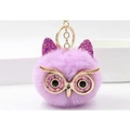 Pink fluffy owl keychain with glitter eyes and gold metal ring for women's handbags - 8cm / Light Purple