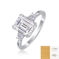 Elegant emerald-cut moissanite three-stone silver ring with a GRA certification card - US Size 7 / R12948 Moissanite Octagon 8*10+2 Stones (with GRA)
