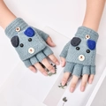 Kids' grey knitted animal convertible gloves with button eyes for autumn and winter - 5-14 Years / Dog-Blue
