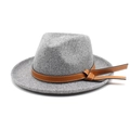 Classic dark grey wool fedora hat with a stylish brown leather band decoration - M(56-58cm) / Light Heather Grey