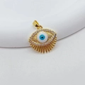 Golden Evil Eye pendant with white zircon and enamel details on white background - Style 3-Oval Radiant Eye
