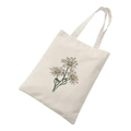 Off-white canvas tote bag featuring three minimalist daisy flower prints with wide handles - Hand-painted Three Daisies
