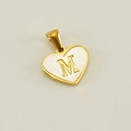 Golden heart pendant with white mother of pearl inlay and letter M engraving - Letter M (Single Pendant)