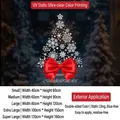 Christmas tree window sticker with large red bow and white snowflake design for glass - Small [40*60CM]