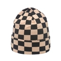 Close-up detail of knitted checkerboard pattern texture and folded cuff on beanie - M (56-58cm) / Dusky Pink