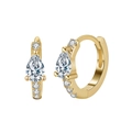 Elegant gold-plated S925 sterling silver hoop earrings with pear-cut clear crystals - Gold Pear Hoop (定-APE96-G)