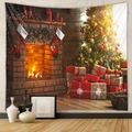 Detail of bohemian Christmas tapestry featuring fireplace and tree for wall decor - Gt100598 / 73X95CM (Brushed Fabric)