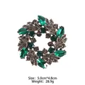 Vintage green floral brooch with crystals and antique bronze metal leaves 5x4.8cm - Vintage Green Floral Style (XD822048)