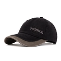 Retro contrast color baseball cap in black and brown with side letter embroidery - Black Patchwork Style