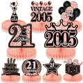 9-piece rose gold 21st birthday honeycomb centerpieces with Cheers to 21 Years text - 21st Birthday Style / 9 Pieces Set / Rose Gold