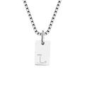 Silver square pendant necklace with letter L engraving on a stainless steel box chain - Letter L / Silver