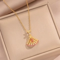 Elegante waaiervormige hanger ketting met oranje steen in een luxe sieraden geschenkverpakking - Gouden Waaievormige Ketting(477)