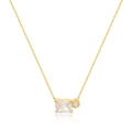 Gold necklace featuring geometric rectangular and round clear crystal pendant on white background - White Rectangle Zirconia Style / White Zircon - Gold Color