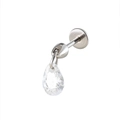 Clou d'oreille cartilage en argent avec pendentif goutte en zircon et fermoir plat - Tige à Dos Plat 0.8*6mm / Blanc (Pièce Unique)