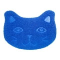 Blue cat head shaped PVC litter mat with anti-slip mesh and cute facial design - Cat / Sky Blue