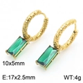 Golden twisted hoop earrings with 10x5mm rectangular emerald zircon stones - Twisted Hoop (KE111308-KFC) / Gold/Green