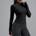 Slim fit black zip-up sports jacket with long sleeves and thumbholes for yoga - XS / Starry Black