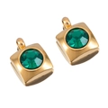 Square golden stainless steel earring pendants with round green gemstone inserts - Square / Green