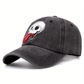 Vintage-Baseballcap aus gewaschener Baumwolle mit detaillierter Totenkopf-Stickerei - Schwarz