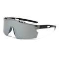 Sport cycling sunglasses with silver mirrored lens and black vented frame for wind protection - Large Frame Sports Style (83151) / Black Frame Silver Mirror