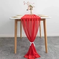 Elegant red chiffon table runner tied with white ribbon for wedding table decoration - Red