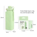 Collapsible light green silicone water bottle 620ml with dimensions and box details - Foldable Square / Green