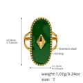 Detailed size chart for 18K gold plated oval ring showing 2.8cm length and 1.3cm width - US 7 / Green