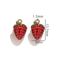 3D strawberry charm in red and green enamel with gold loop for jewelry making - Small Strawberry