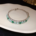 Bracciale a doppia fila in argento con gemme verdi e pietre occhio di gatto menta - Bracciale a Rombi con Pietre Preziose Verdi a Doppia Fila / Verde