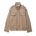 Women's khaki faux suede utility jacket with epaulettes and large flap pockets - XS / Khaki