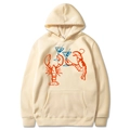Sweat à capuche beige avec imprimé graphique martini homard et poche avant sur fond blanc - Kaki