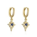Orecchini a cerchio placcati oro 18K con ciondolo a stella e pietre di zircone blu scuro - Oro con pietra blu